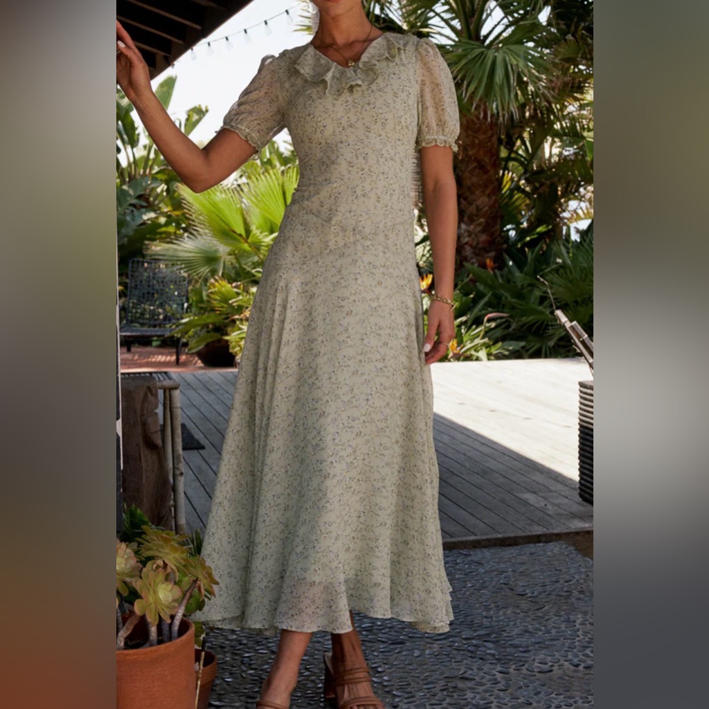 Nwt- Bohme Sage Ruffled Cottage Core Fairy Floral Maxi Dress Size Xl